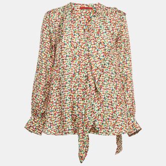 Carolina Herrera CH Carolina Herrera Multicolor Printed Silk Frill Detail Blouse S