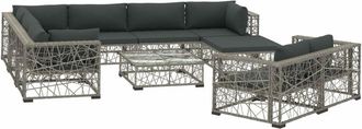 vidaXL Set De Muebles De Jard&iacute;n 10 Pzas Y Cojines Rat&aacute;n Sint&eacute;tico Gris Vidaxl
