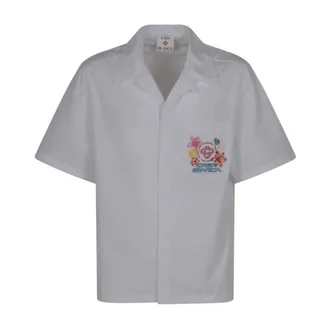 Casablanca Short Sleeve Shirts, male, White, Size: L Collage dIcones Graphiques Embroidered SS Shirt