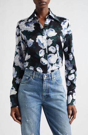 Stella McCartney Bunch of Roses Button-Up Shirt in Green Multicolor at Nordstrom, Size 10 Us