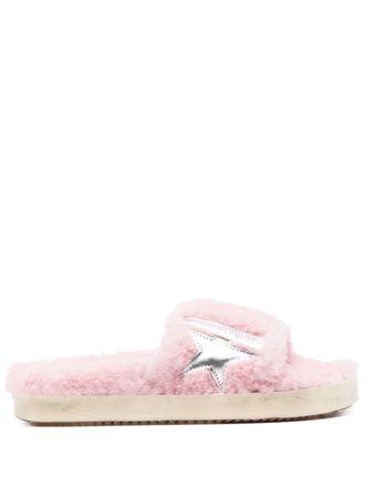 Golden Goose logo-patch shearling slides - women - Rubber/Sheep Skin/Shearling/Sheep Skin/Shearling/Leather - 38 - Pink