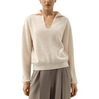 LilySilk Womens Ribbed Cashmere Polo Sweater in Light Taupe at Nordstrom, Size Large