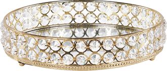 Beliani Bandeja Decorativa De Vidrio Espejado Hierro Dorado Pedrer&iacute;a Redondo Glamuroso