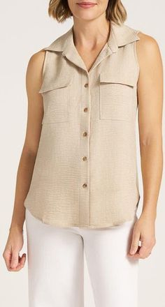 Matty M Euclid Sleeveless Button-Up Shirt in Natural at Nordstrom, Size X-Large
