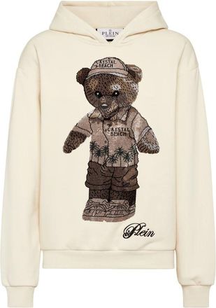 Philipp Plein Cotton Venice Beach Fit Hoodie Teddy Beach Crystal - Dames - Hoodies - Beige - M - Katoen - Hoodies & sweatvesten