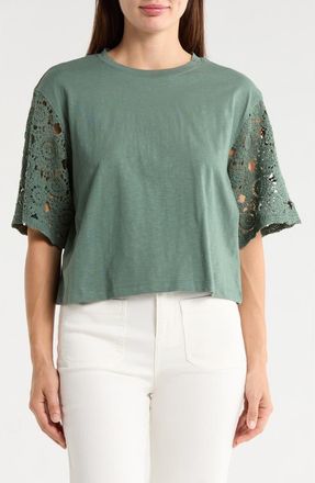 Sanctuary Eyelet Sleeve T-Shirt in Harmony Green at Nordstrom Rack, Size Large