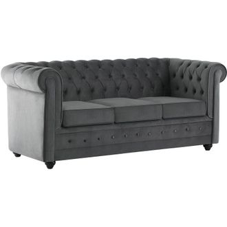 Vente-Unique Divano 3 posti convertibile in velluto grigio antracite CHESTERFIELD