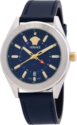 Versace V-Code GMT Quartz Blue Dial Mens Watch VEAFA0124