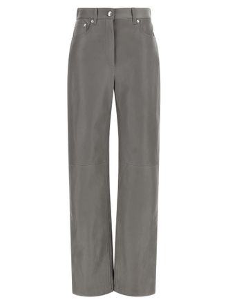 Sportmax Gray Lamb Leather Casual Womens Pants