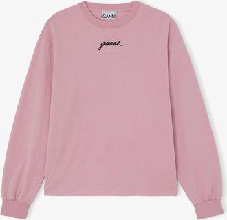 Ganni Pink Long-sleeve T-Shirt with Horses - Size XS Organic Cotton