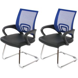 Hhg Hhg - Lote De 2 Sillones De Conferencia Ancona, Sill&oacute;n De Visita, Polipiel Certificado Mvg, Azul