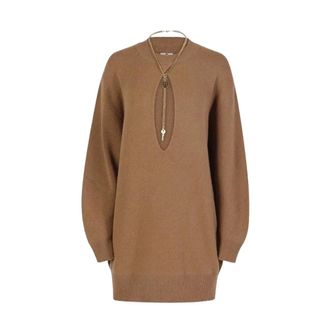 Elisabetta Franchi Gebreide minijurk met cut-out details - Dames - Jurken - Bruin - Maat: XS Wol
