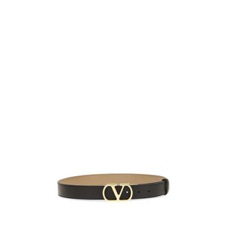 Valentino Garavani VLogo Signature Polished Calf Leather Belt - Black