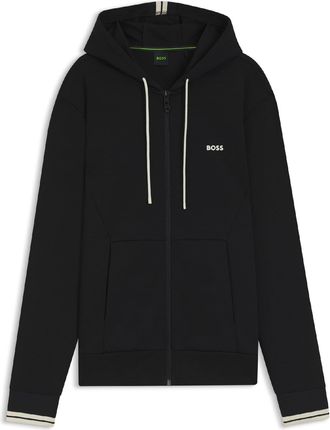 HUGO BOSS Mens Zone Stripe Detail Zip Up Hoodie in Black Cotton - Size 4XL