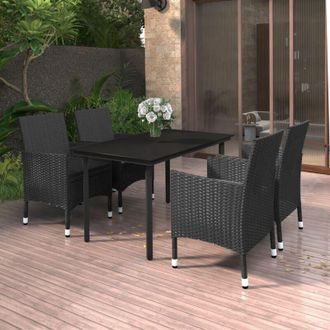 vidaXL Vidaxl - Set Comedor De Jard&iacute;n 5 Pzas Y Cojines Rat&aacute;n Sint&eacute;tico Y Vidrio