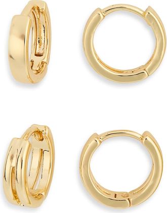 Nordstrom Rack Set of 2 Demi Fine Huggie Hoop Earrings in Gold at Nordstrom Rack