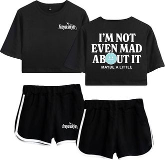 Generic Freya Skye Not Even Mad About It Merch Short Sleeve Crop Top+Shorts Two Piece Set Womens Top Sets (BlackBlack,XS)