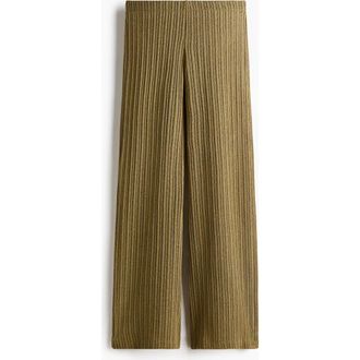 H&M Rib-knit Pants in Khaki Green at Nordstrom, Size X-Small