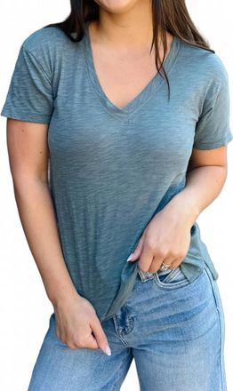 Mod-o-doc Womens V Neck Boxy Top In Teal