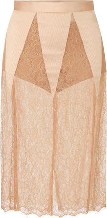 Elisabetta Franchi Midi kokerrok met kanten inzetstukken en satijnen finish - Dames - Midirokken - Bruin - XS - Satijn - Rokken
