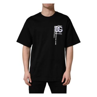 Dolce & Gabbana T-Shirts, male, Black, Size: 2XL Cotton T-shirt with DG Milano logo embroidery
