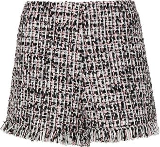 Self Portrait tweed fringed shorts - women - Polyester/Polyamide/Cotton/Viscose/Polyester - 10 - Black
