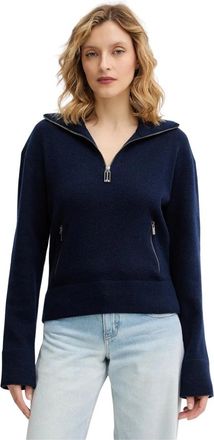 Victoria Beckham Half-Zip Milano Trui - Dames - Coltruien - Blauw - L - Wol - Truien & Vesten