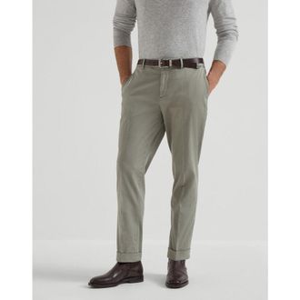 Brunello Cucinelli Mens Kaky Old Cotton Trousers, Size 46