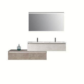 Aquadesign Mueble de ba&ntilde;o de 4 piezas en melamina blanco piedra/beige piedra