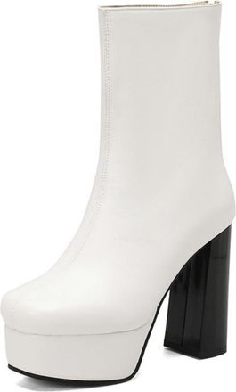 Generic Womens Square Toe Ankle Boots with Chunky Heel & Platform Sole,Autumn and Winter Party Dress Booties,White,5.5 UK