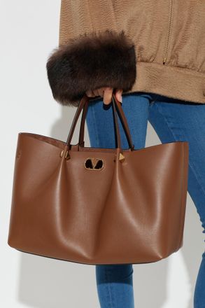 Valentino Garavani Leather Bag With Logo, Womens, Brown