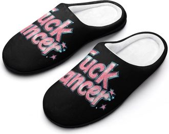 Generic Glitter Fuck1 Cancer Mens House Slippers Memory Foam Washable Cotton Slip on Home Shoes
