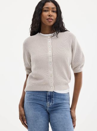 Contemporaine Womens Short-sleeve shaker-rib Cardigan Sweater