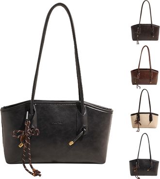 Generic Shoulder Bag for Women Brown Shoulder Handbags Faux Leather Hobo Purse Vintage Hobo Bags with Cute Pendant (Black)