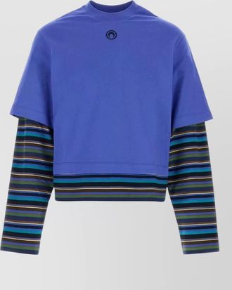 Marine Serre cotton t shirt layered design striped sleeves