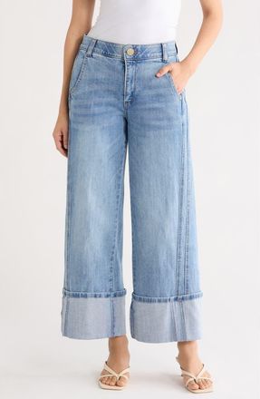 Democracy Cuffed Wide Leg Cropped Jeans in Lt Blue Artisanal at Nordstrom Rack, Size 10