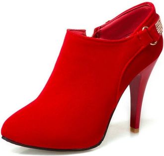 Generic Womens Pointed Toe Stiletto High Heel Pumps Rhinestones Strap Side Zipper Eleagnt Wedding Party Ankle Boots (Red,5.5)