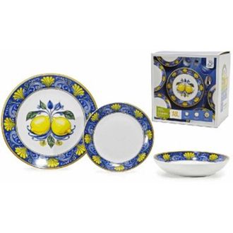 Trade Shop TrAdE Shop Traesio - Set Servizio Di Piatti In Porcellana 18 Pz Decorazione A Limoni Con Maiolica Da Tavola
