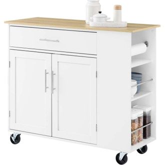SoBuy SoBuy FKW133-WN Isola Cucina con Ruote - Carrello Cucina Salvaspazio con Cassetto e Ripiano Regolabile - Mobiletto Cucina con Piano di Lavoro, da