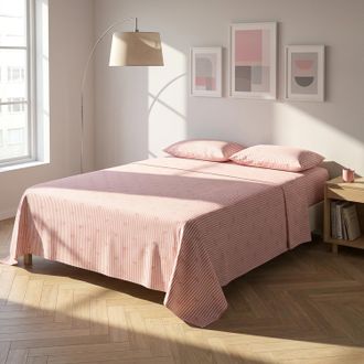 KASANOVA Completo letto matrimoniale righe fiocchi corallo