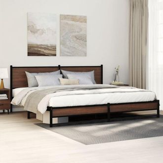 vidaXL Vidaxl - Estructura De Cama Sin Colch&oacute;n Metal Roble Marr&oacute;n 193x203 Cm