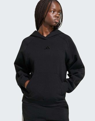 adidas adidas kit - Felpa con cappuccio nera con logo piccolo-Nero