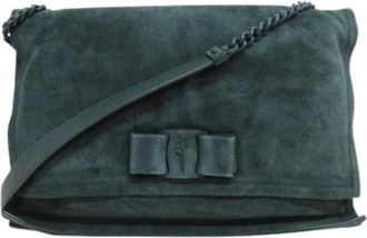 Ferragamo Pre-owned Viva BOW Suede Schoudertas met Ketting - Dames - Vintage Schoudertas - Groen - ONE Size - Leer - Vintage