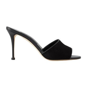 Manolo Blahnik Larache 90 Stiletto Slippers - Dames - Muiltjes - Zwart - 38 EU - Leer - Schoenen