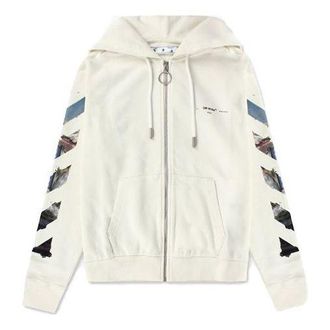 Off-white Zipped Up Printed Hooded sweater Men White OMBE001G20FLE0010110