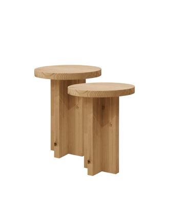 Deco Wood Pack 2 mesitas de noche de madera maciza marr&oacute;n claro 45x35cm