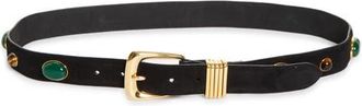 Veronica Beard Stone Embellished Leather Arc Belt in Black at Nordstrom, Size Medium