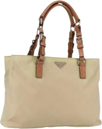 Prada Pre-owned Tote Bags, female, Beige, Size: ONE SIZE Pre-owned Nylon Tote Bag