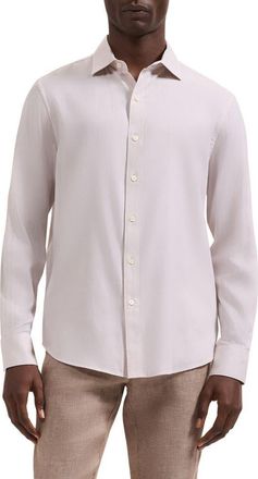Bugatchi Axel Trim Fit Solid Cotton Blend Button-Up Shirt in Almond at Nordstrom, Size Xxx-Large