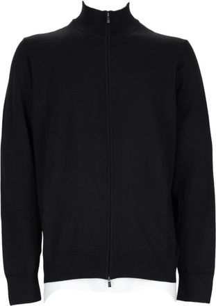 BOSS Zip-Up Sweater with High Collar and Ribbed Details